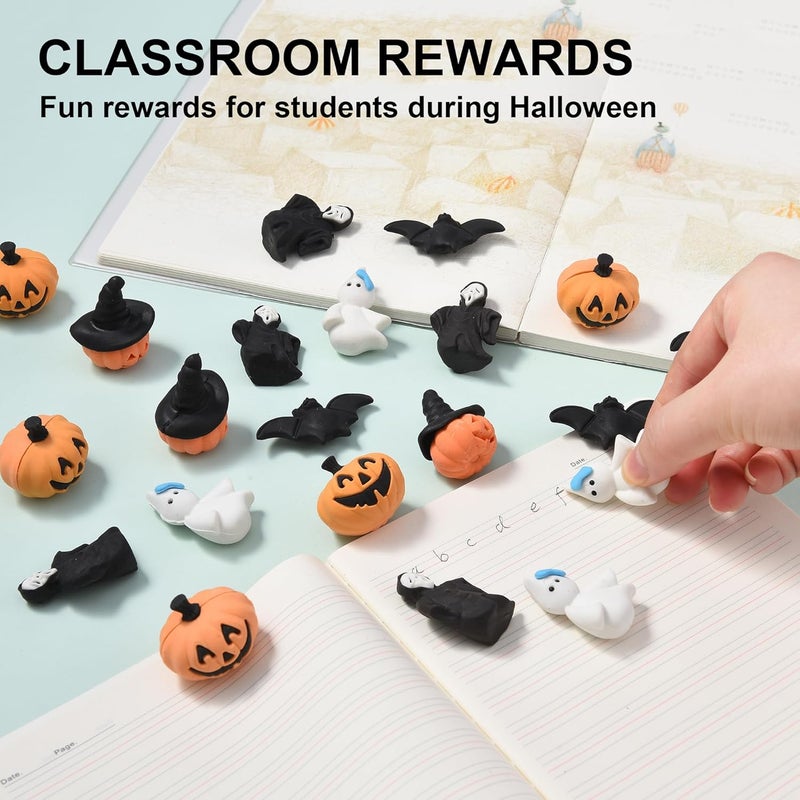 DOMG 25Pcs 3D Halloween Erasers for Kids, Cute Mini Pumpkin Ghost Bat Erasers Bulk for Halloween Party Favors Goody Bag Filler Gifts - Image 5